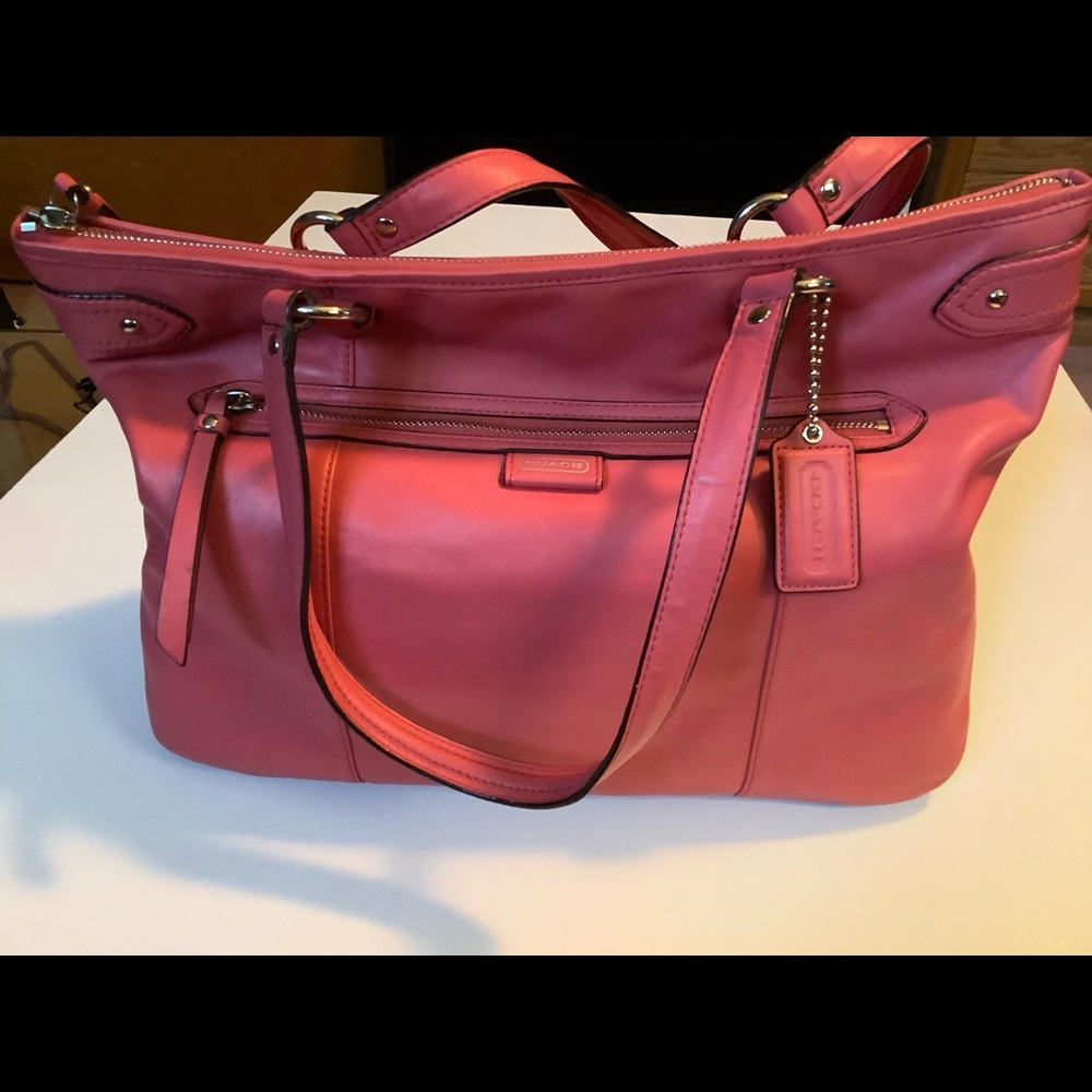 Coach Salmon Coral GoldSoft Leather Shoulder Purse